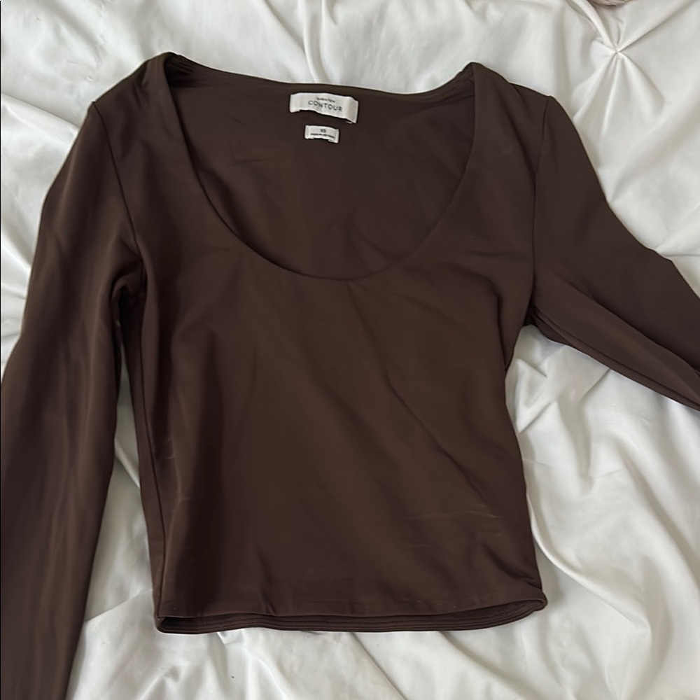Babaton Brown Fitted Long Sleeve Bodysuit